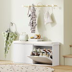 Shoe Storage Bench With Cushion And Flip-drawer | Large | White