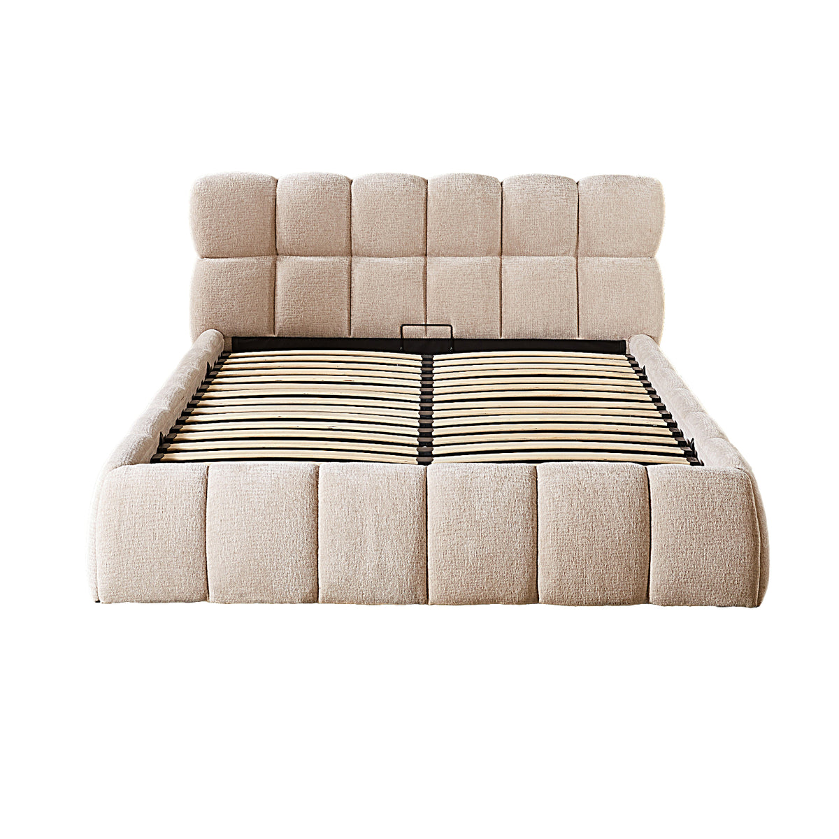 The Maya Upholstered Soft Plush Ottoman Bed Frame | Double | Beige
