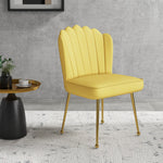 Velvet-feel Shell Accent Chair Bedroom Lounge Metal Legs | One Size | Yellow