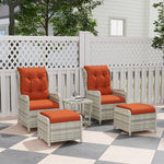 Recliner Rattan Garden Furniture W/ Two-tier Glass Top Table | Orange