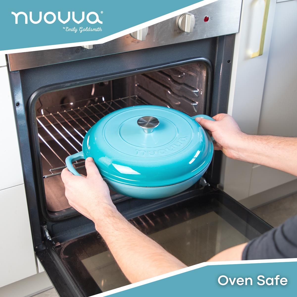 Shallow Cast Iron Casserole Pot With Lid  - 30cm , 3.7-quart | Blue