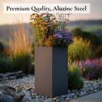 Zinc Galvanised Tall Square Planter | 40cm x 40cm x 100cm