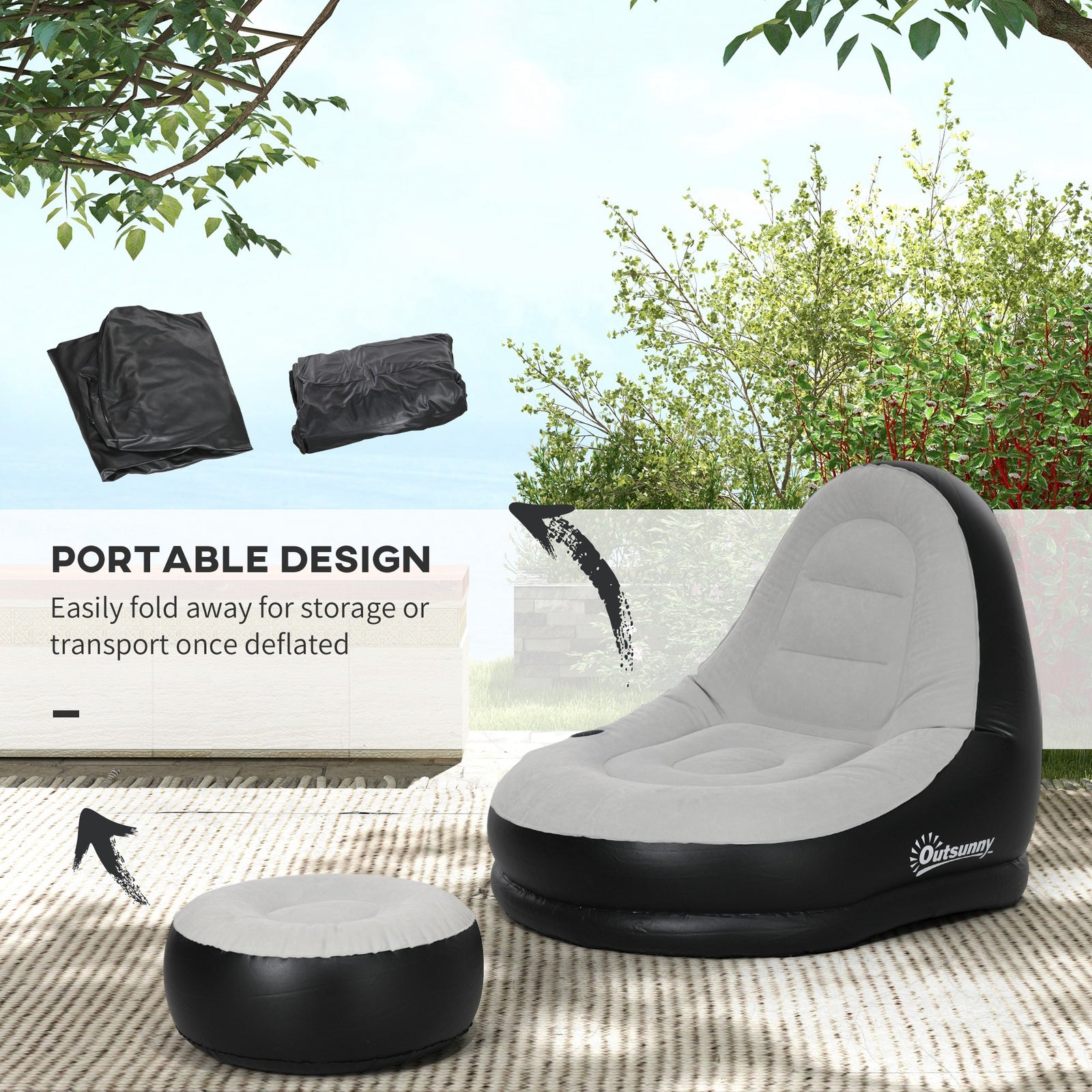 Inflatable Sofa Chair And Foot Stool For Gaming | Gray