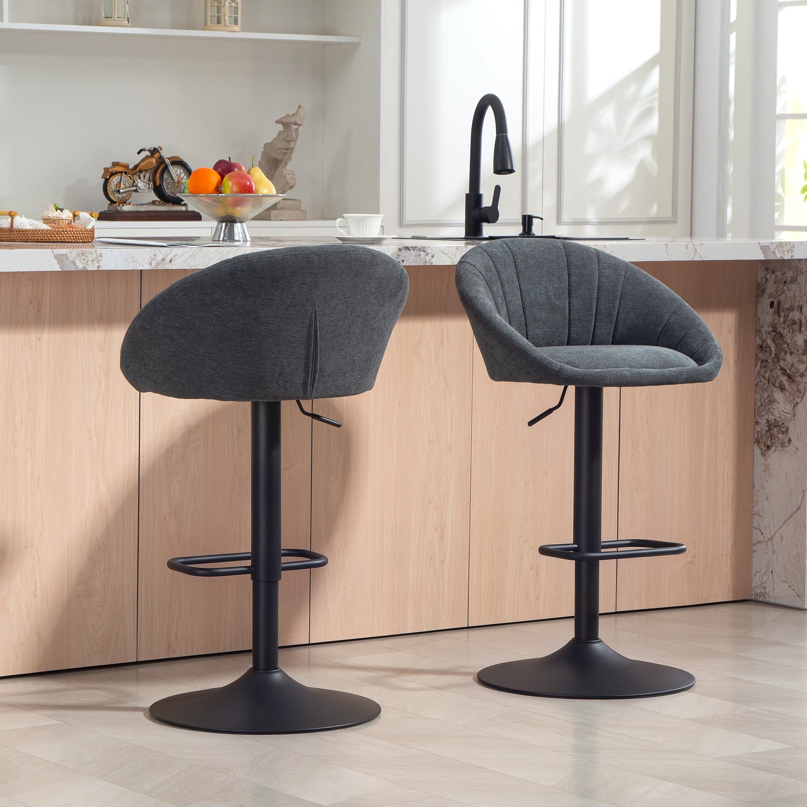 Swivel Bar Stools Set Of 2 Height Adjustable Bar Chairs | Dark Grey