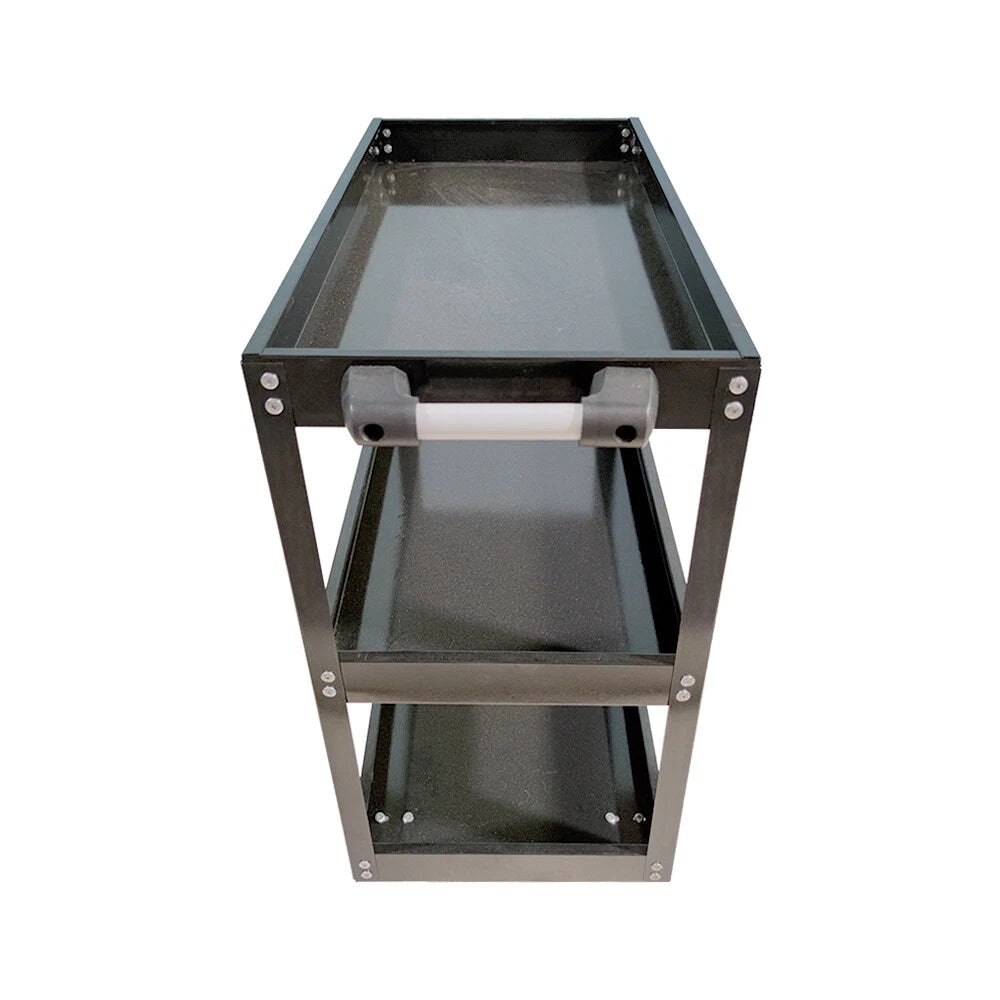Tool Storage Heavy Duty Durable Garage Trolley Workshop 3 Tier Wheel Cart Shelf | Black