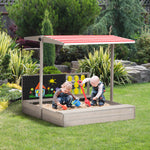 Kids Wooden Sandpit, Sandbox W/ Canopy, Seats, For Gardens - Grey