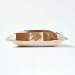 Real Leather & Goat Hair Check Cushion With Feather Filling | 45cm x 45cm | Cream