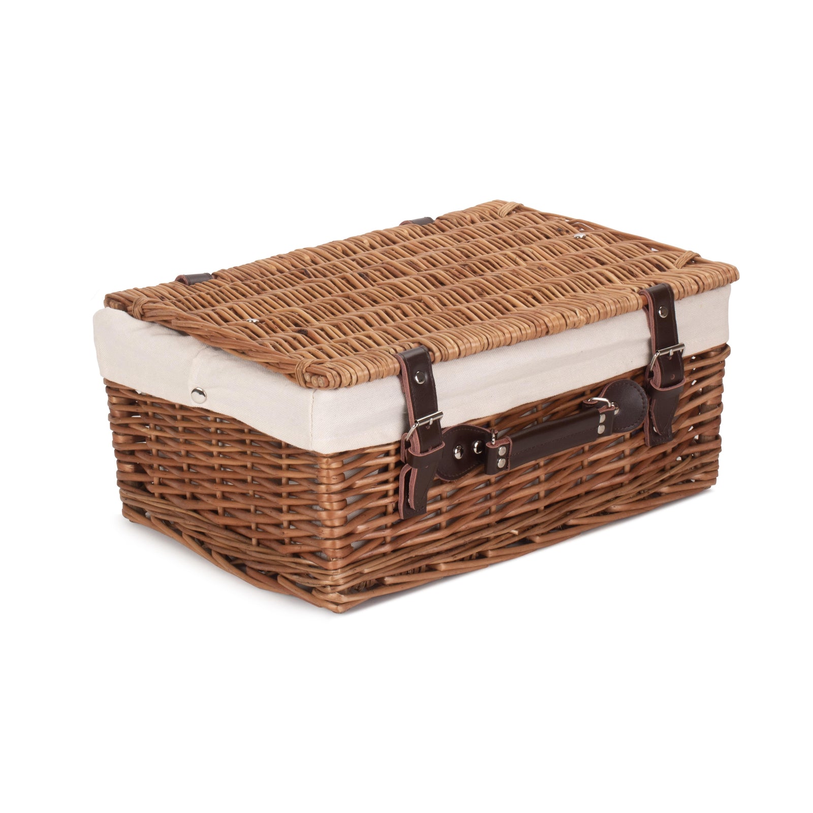 Wicker Double Steamed 40cm Picnic Basket | White