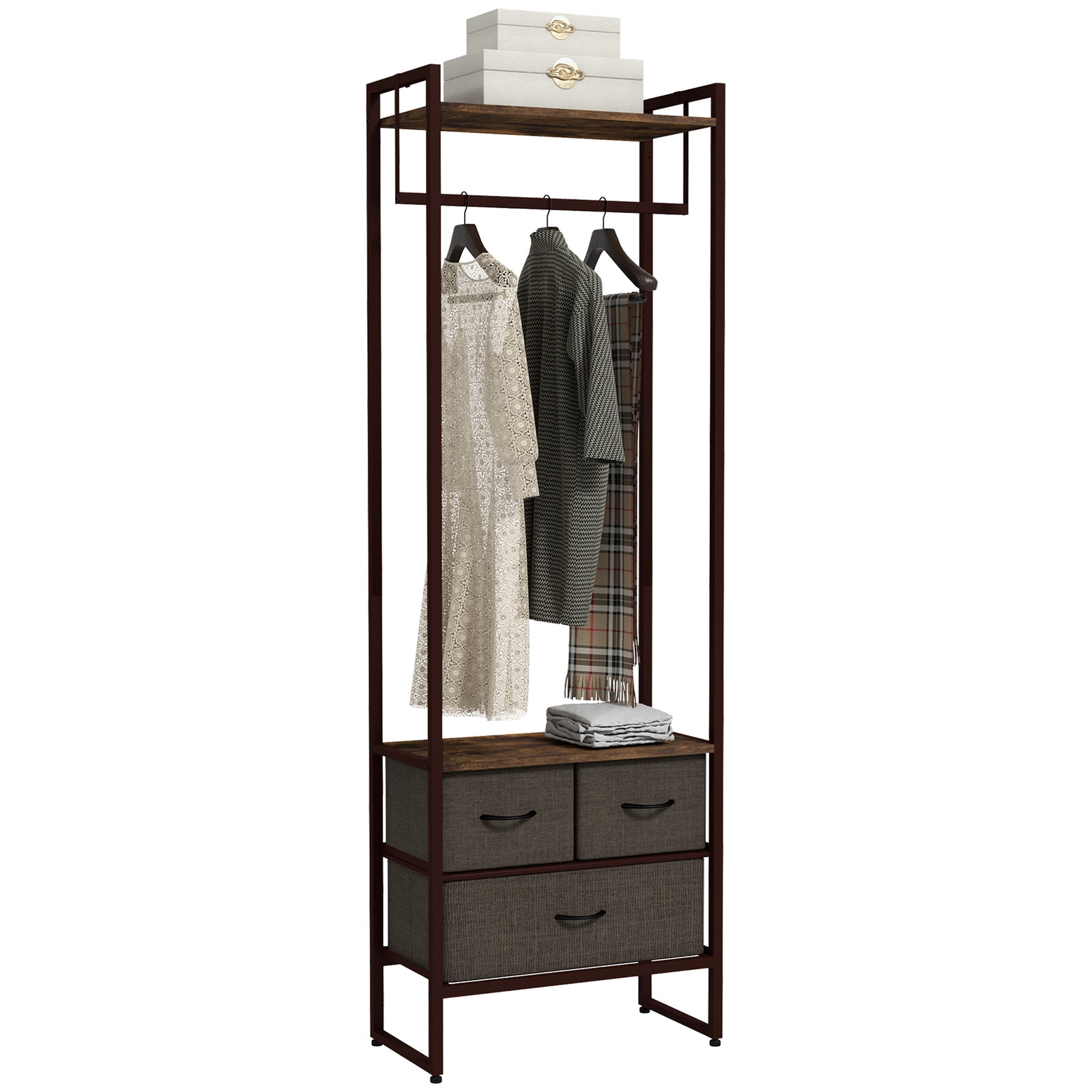 Clothes Hanging Rail With 3 Fabric Drawers Storage Shelves