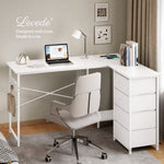 Corner Desk L Shaped With Drawers Power Outlet Office Gaming Wood White | White