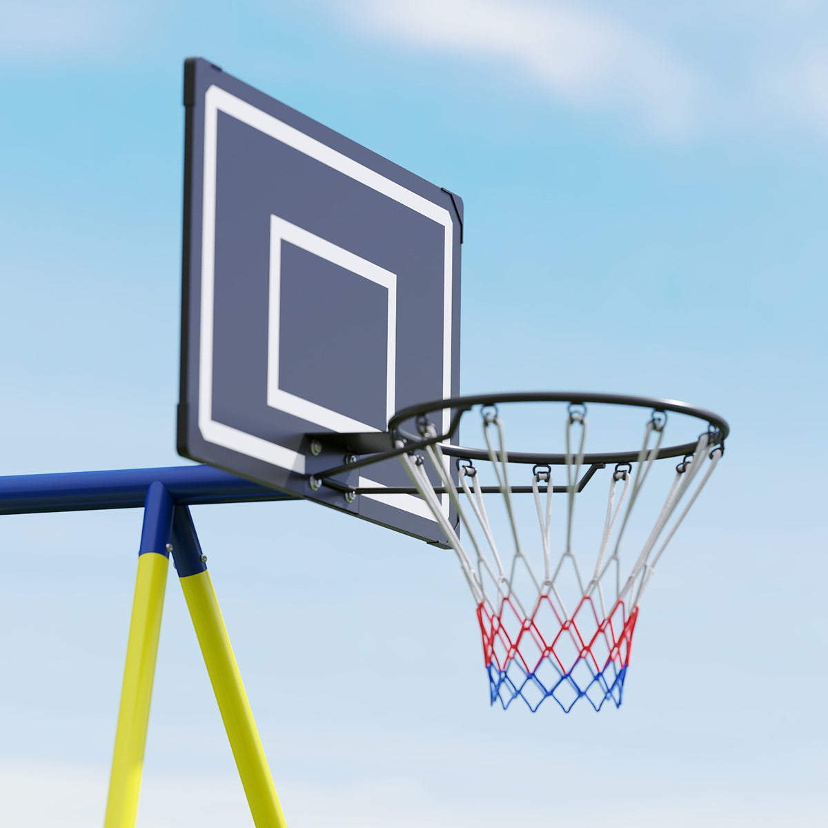 AIYAPLAY 4-in-1 Kids Swing Set With Swing, Basketball Hoop, Football Goal