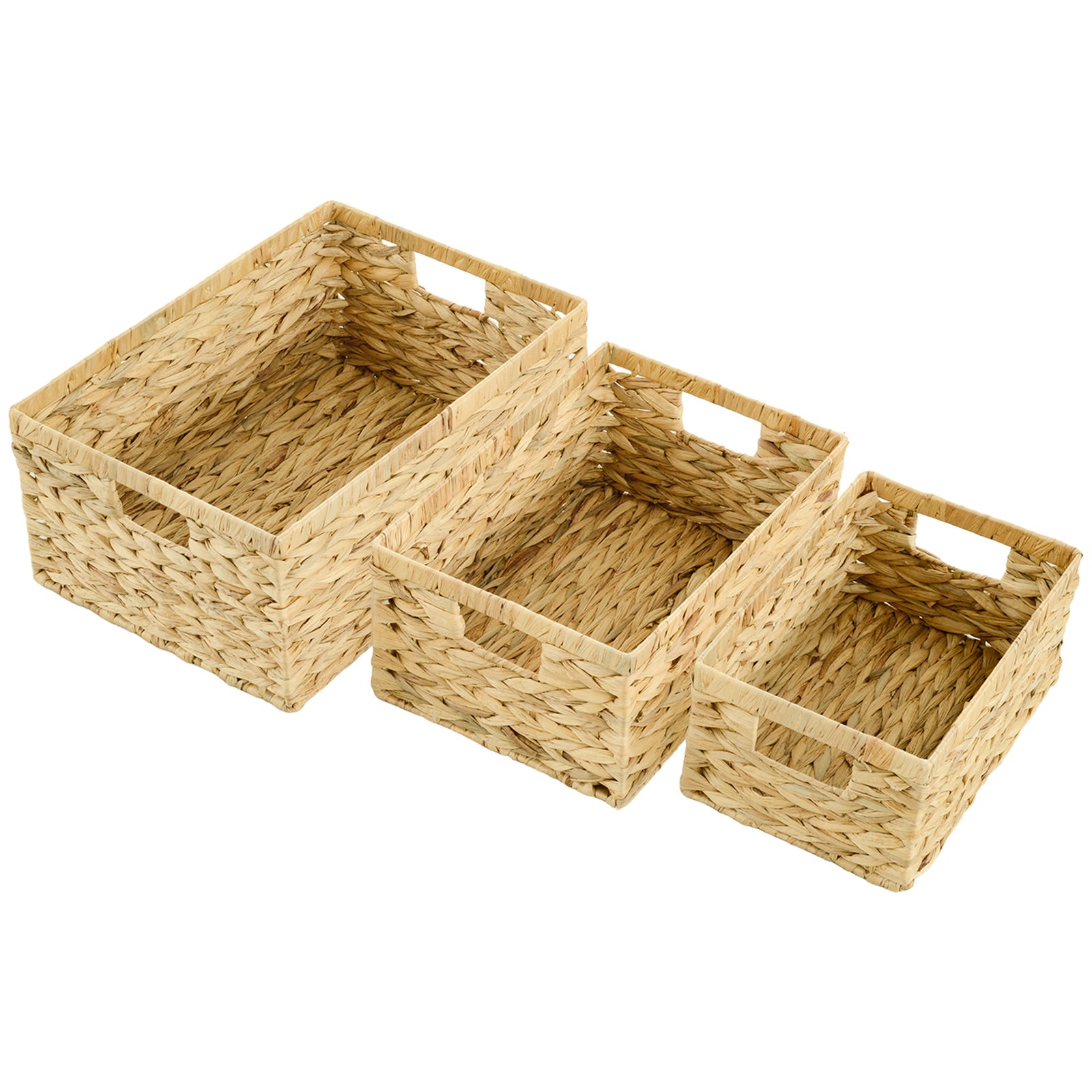 Set Of 3 Wicker Storage Baskets, Woven Baskets With Handles