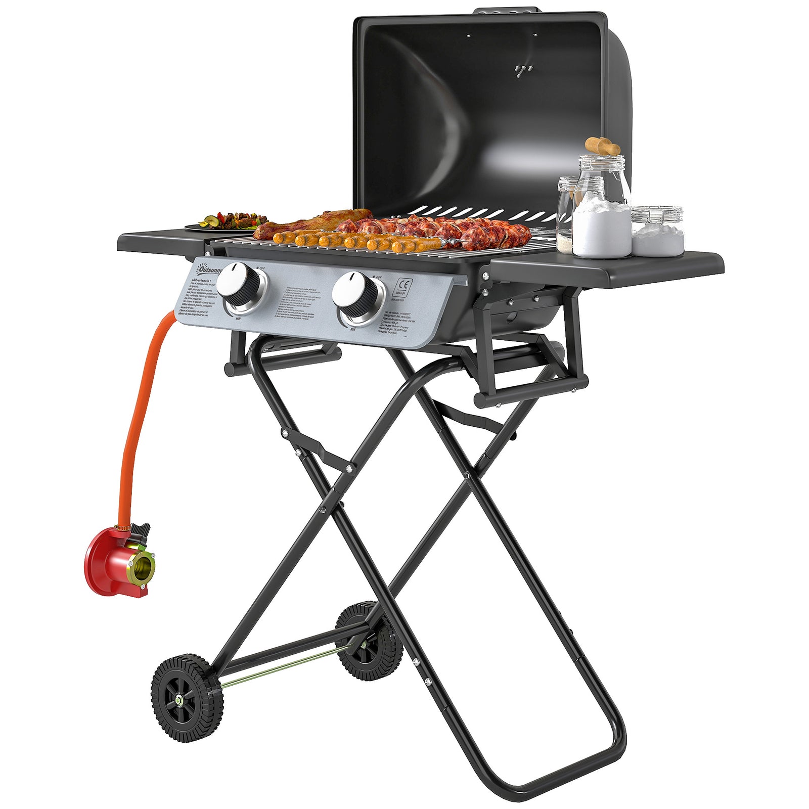Outsunny Foldable Gas Bbq With Side Tables