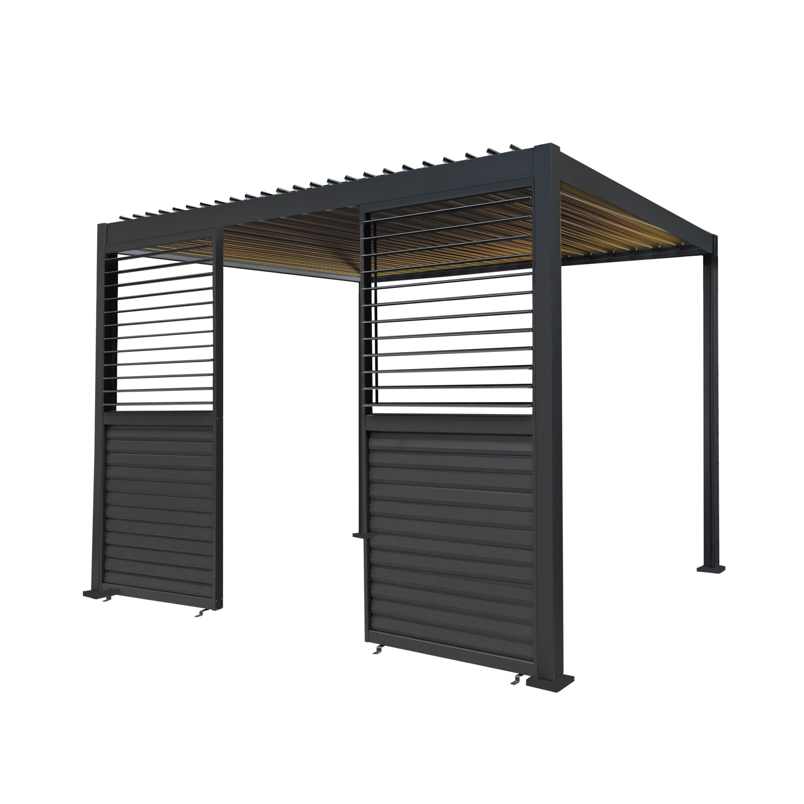 Anthracite Aluminium Pergola With Led Lights & 2 X Shutter Panels | 3m x 3m | Anthracite