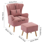 Modern Wingback Accent Chair Armchair With Footstool And Lumbar Pillow | Pink