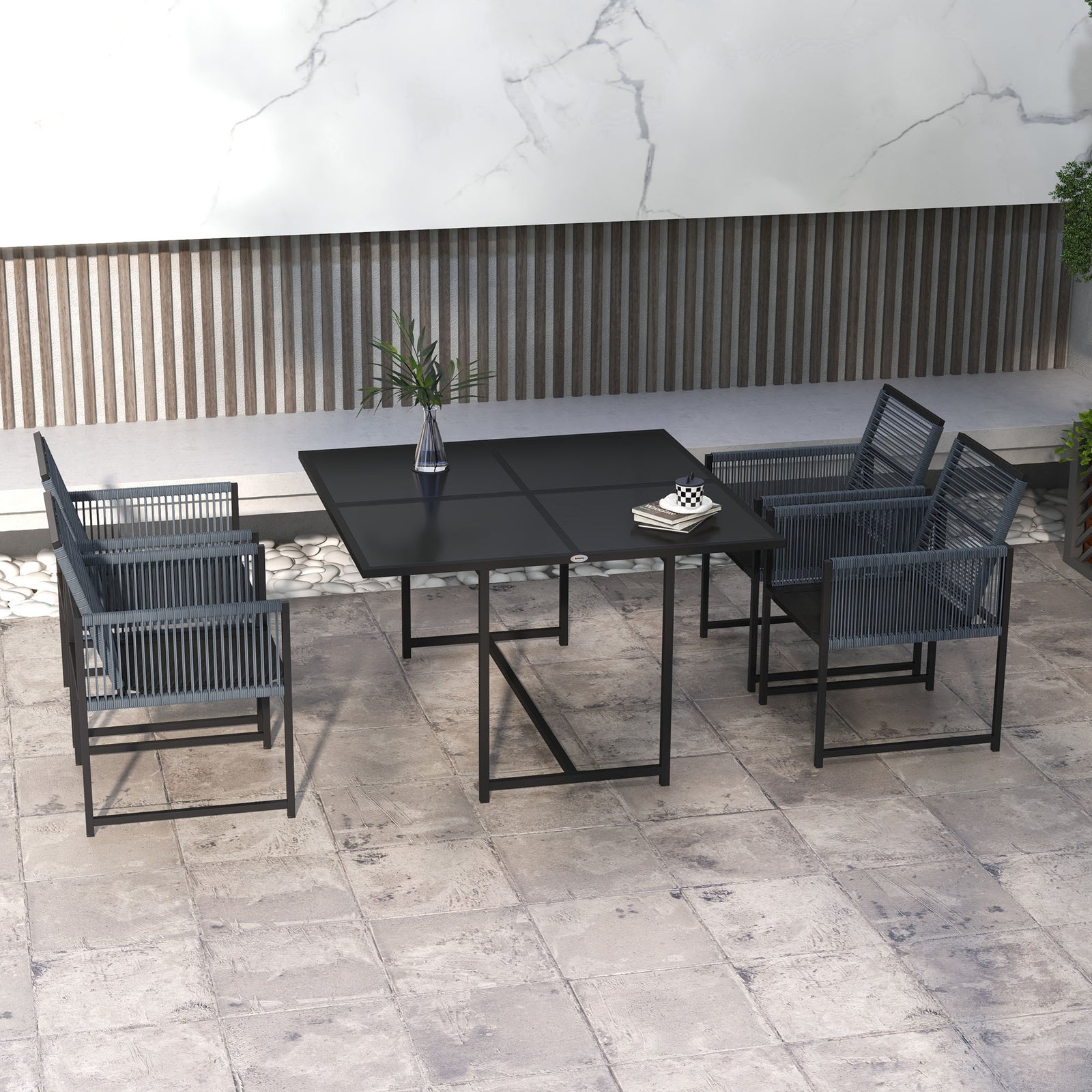 5 Pieces Patio Dining Set Table And Chairs Dark Grey
