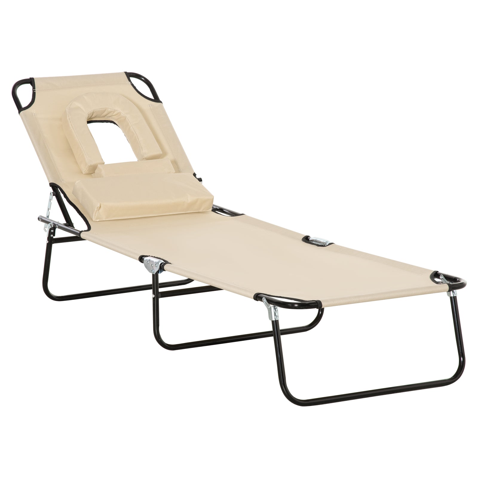 Garden Sun Lounger Folding Recliner Chair | Set of 1 | Beige