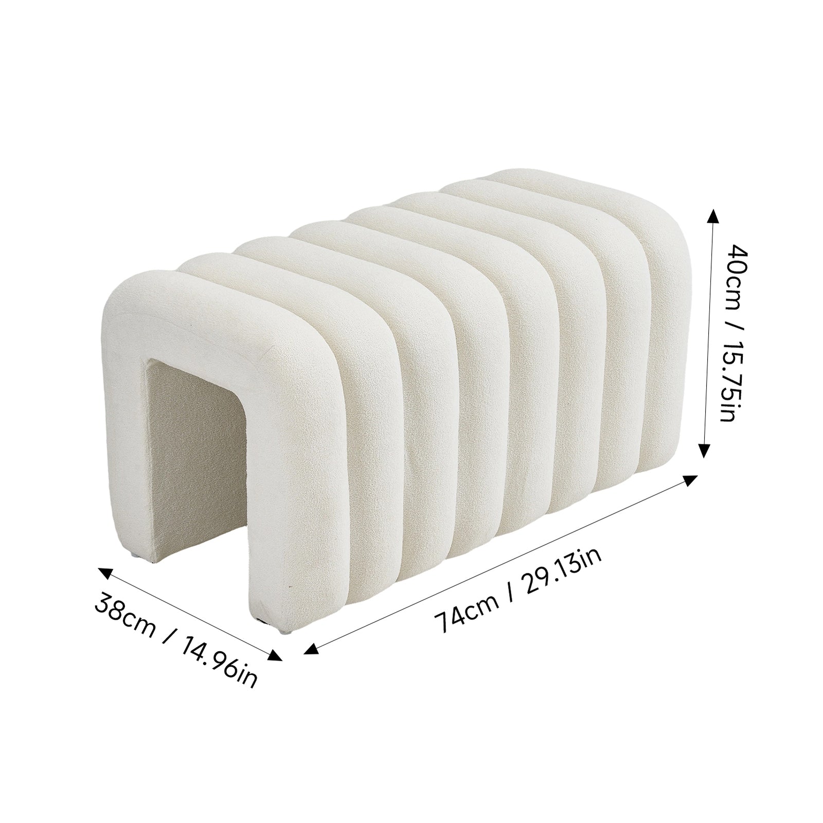 Modern U-shaped Upholstered Footstool Accent Stool | White