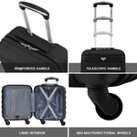 45x36x20cm Lightweight Underseat Cabin Carry On Suitcase - 100+ Airline Approved - Hard Shell Luggage - 4 Wheels | 45 x 36 x 20cm | Black & Silver