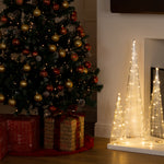 3pc Light Up Cone Tree Decorations With Warm Led Lights