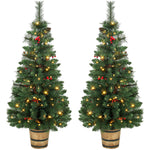 HOMCOM 2 Pcs Prelit Christmas Trees With Dual-colour Lights, Red Berry, 4ft