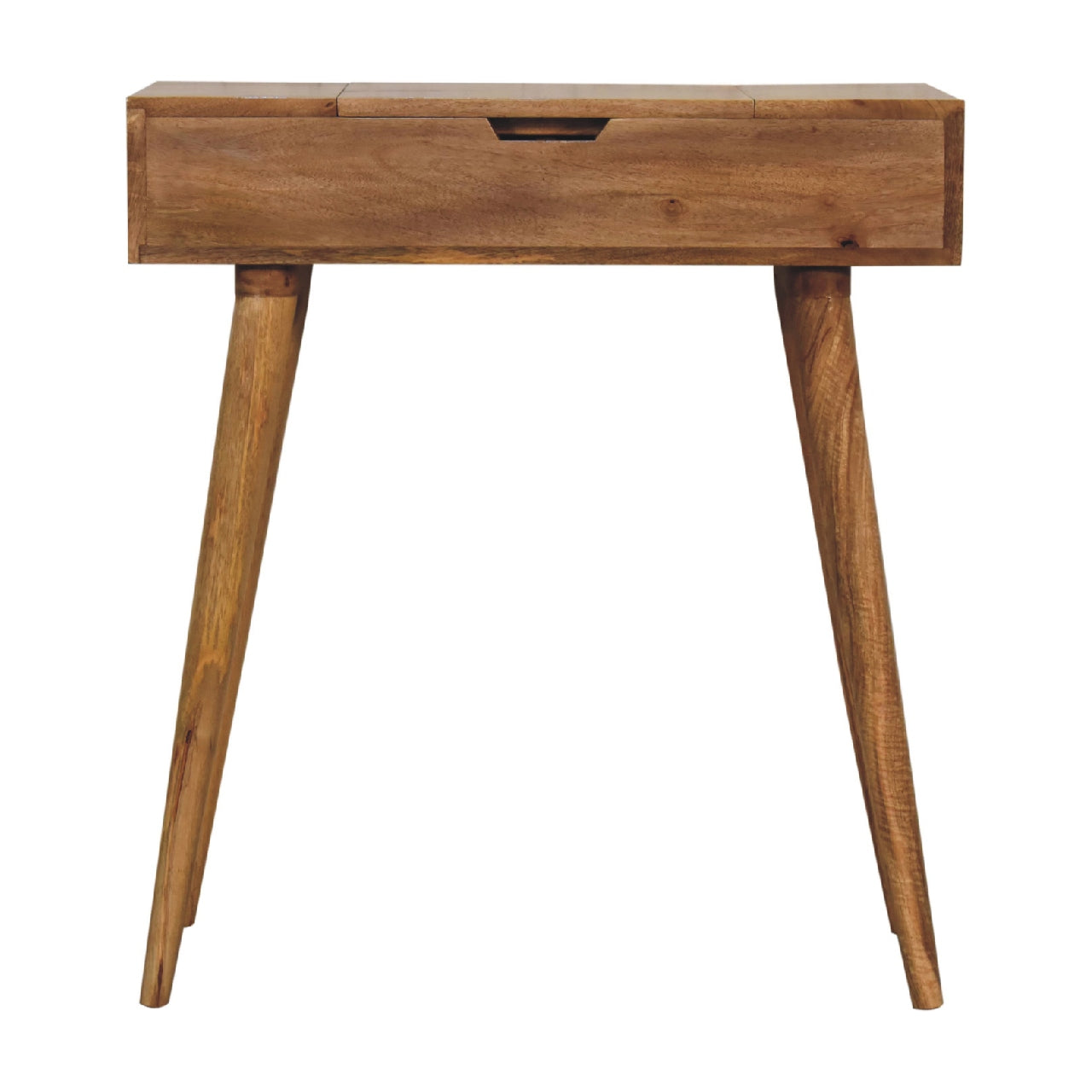 Solid Wood Mini Oak-ish Dressing Table, 4 Storage Compartments With Mirror, Brown