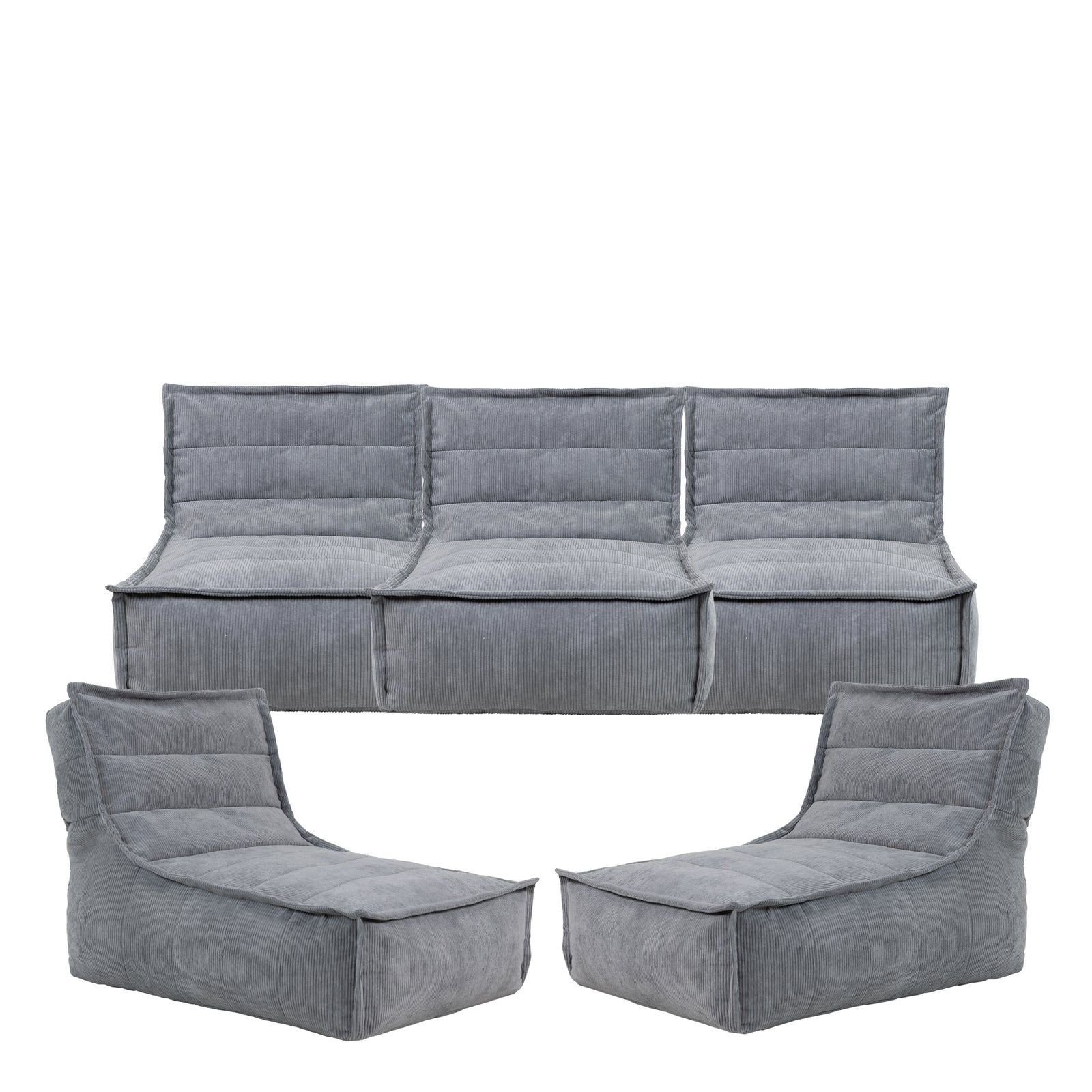 Otto Cord Lounger Set Of 5 Bean Bag Chair, Charcoal Grey