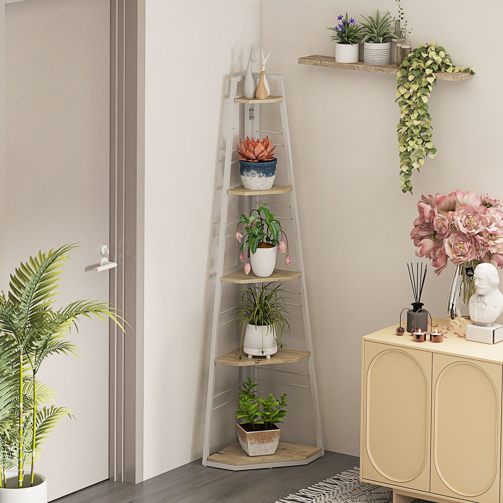 5-tier Corner Shelf, Shelving Unit With Adjustable Feet | One Size | Natural