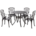 5 Pieces Garden Dining Set, Cast Aluminium, Brown