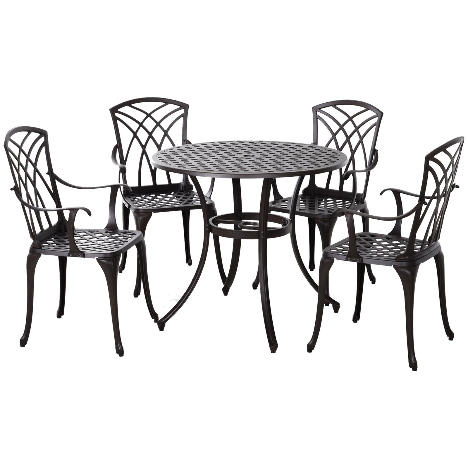 5 Pieces Garden Dining Set, Cast Aluminium, Brown