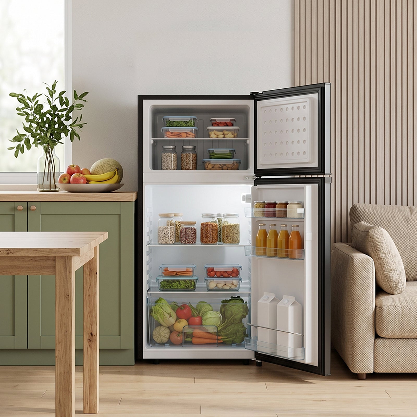 180l Double Door Fridge Freezer With Separate Cooling Zones | Black