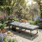 Folding Sun Lounger, Sun Bed With Canopy | Light Grey