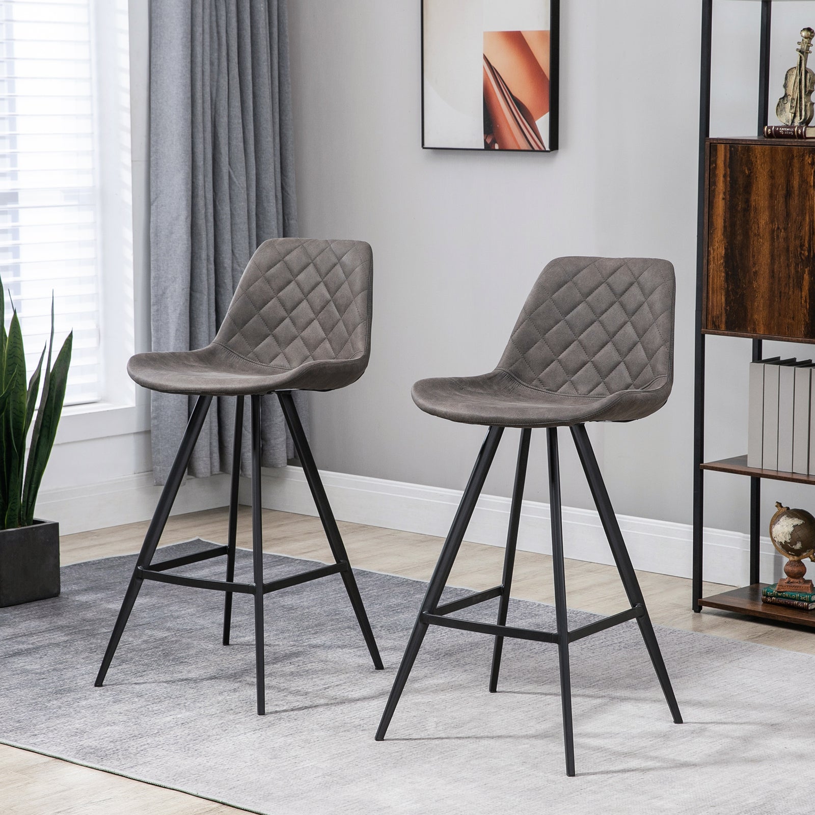 Set Of 2 Vintage Microfiber Bar Stools Steel | Dark Gray