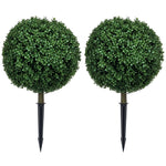 HOMCOM Set Of 2 Artificial Boxwood Topiary Trees With Ground Stake