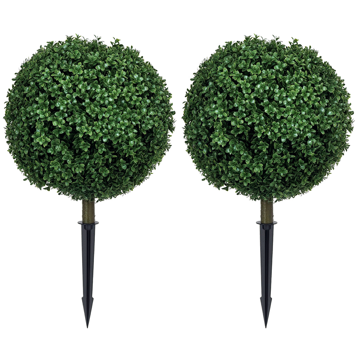 HOMCOM Set Of 2 Artificial Boxwood Topiary Trees With Ground Stake