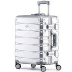56x45x25cm Large Cabin Carry On Case - Overhead Luggage Suitcase - 4 Spinner Wheels - Aluminium Frame/abs Shell Outer | Cabin | Silver