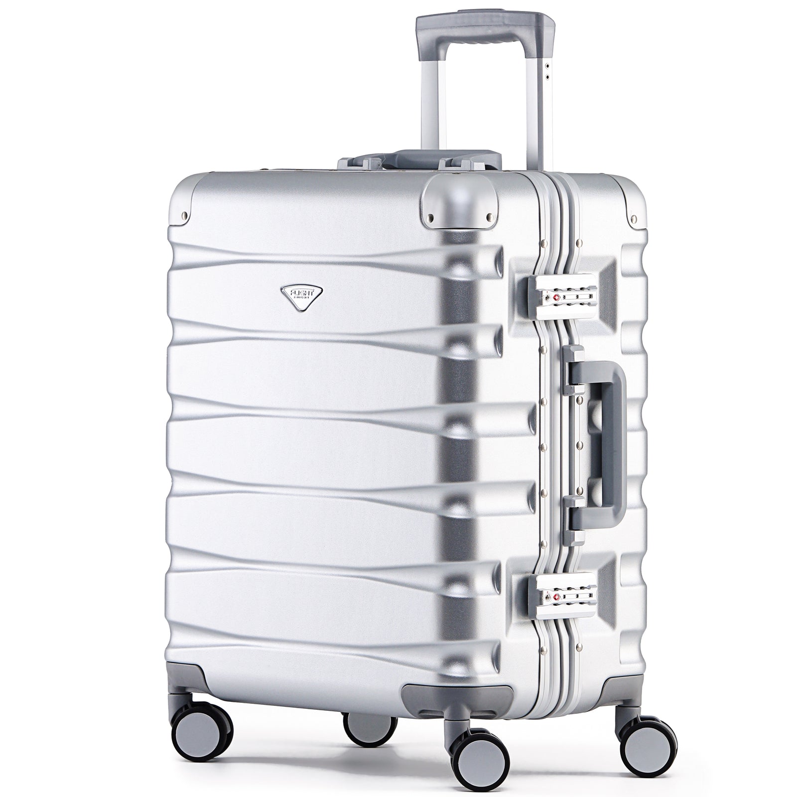 56x45x25cm Large Cabin Carry On Case - Overhead Luggage Suitcase - 4 Spinner Wheels - Aluminium Frame/abs Shell Outer | Cabin | Silver