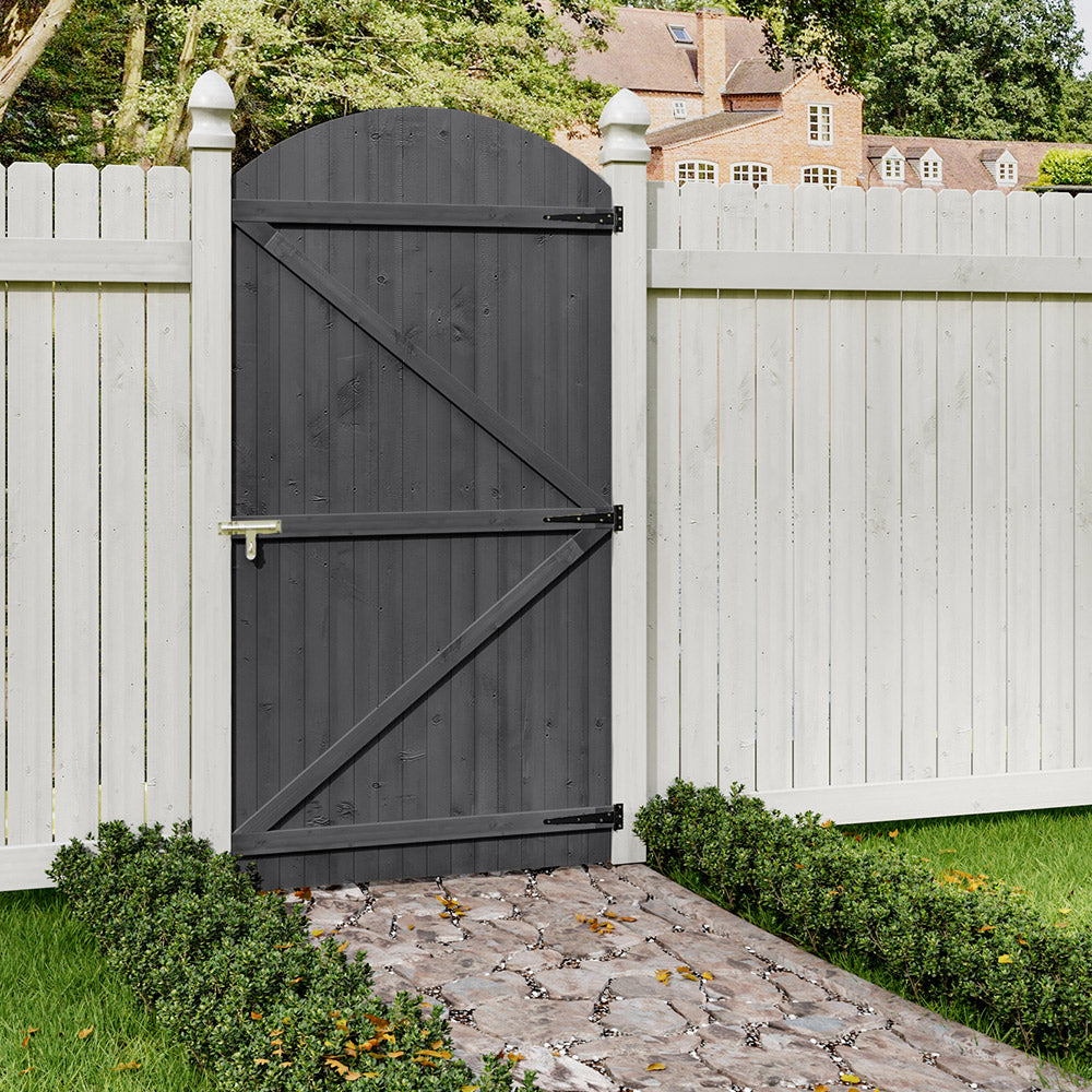105cm W X 150/180/210cm H Wooden Garden Gate With Arched Top, Pine Wood Outdoor Fence Gate With Installation Hardware | 210cm | Grey