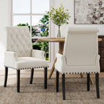 Classic Upholstered Armchair Tufted Back Fabric Dining Chair With Nailhead Detailing | White