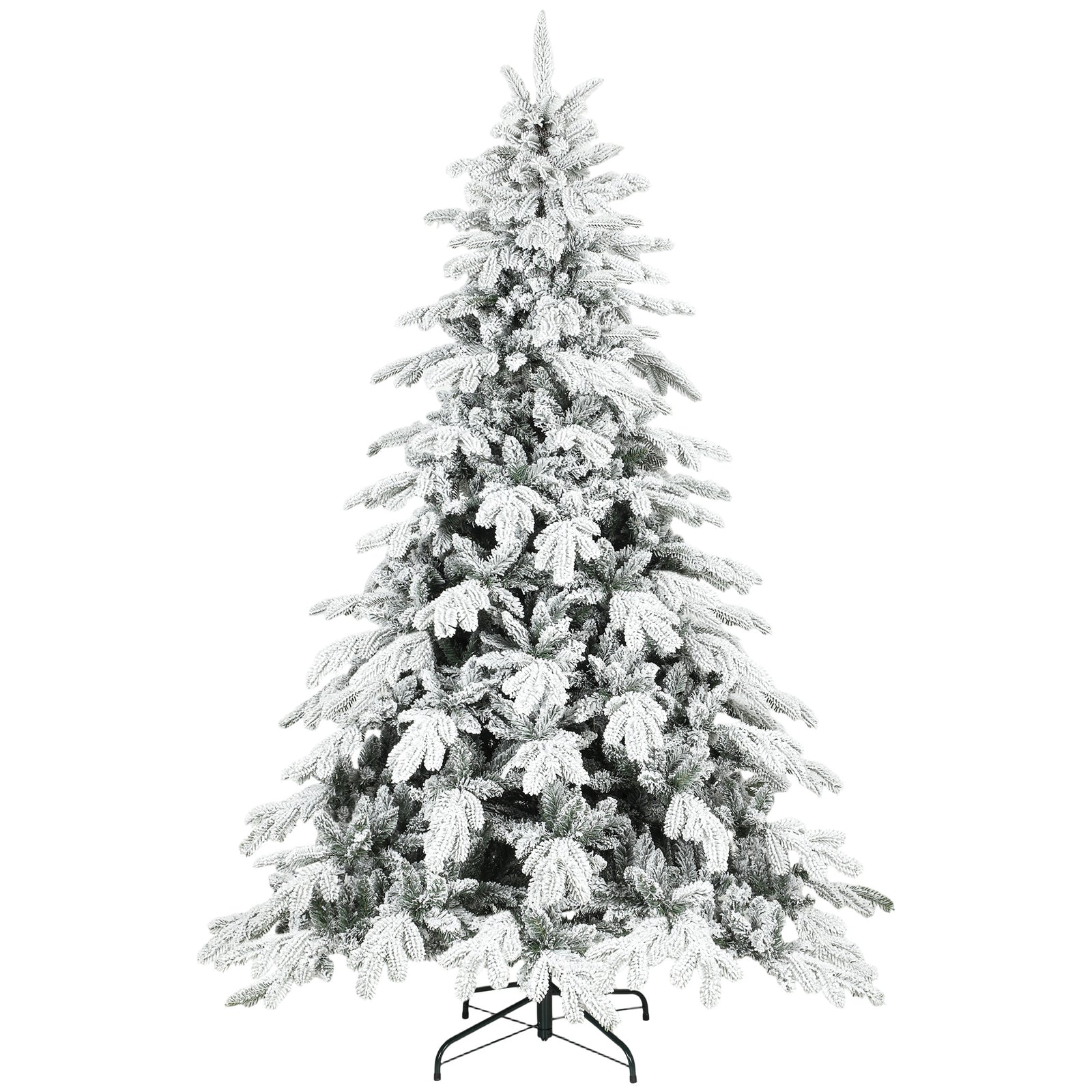 Christmas Tree With Flocked Realistic Tips, Hinged Xmas Tree | 7ft | Green