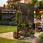 Indoor Outdoor Metal Privacy Screen - Leaf Pattern | Black