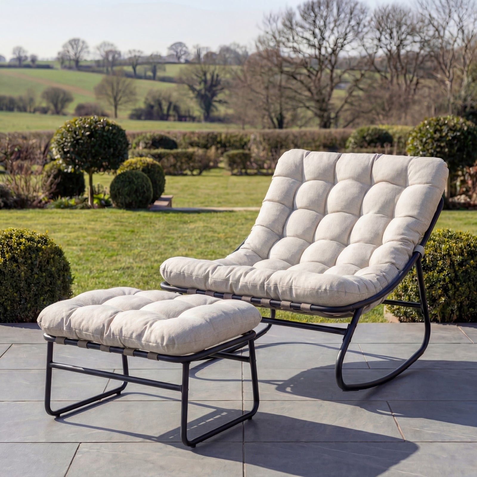 Solace Outdoor Rocking Chair And Stool | One Size | Beige