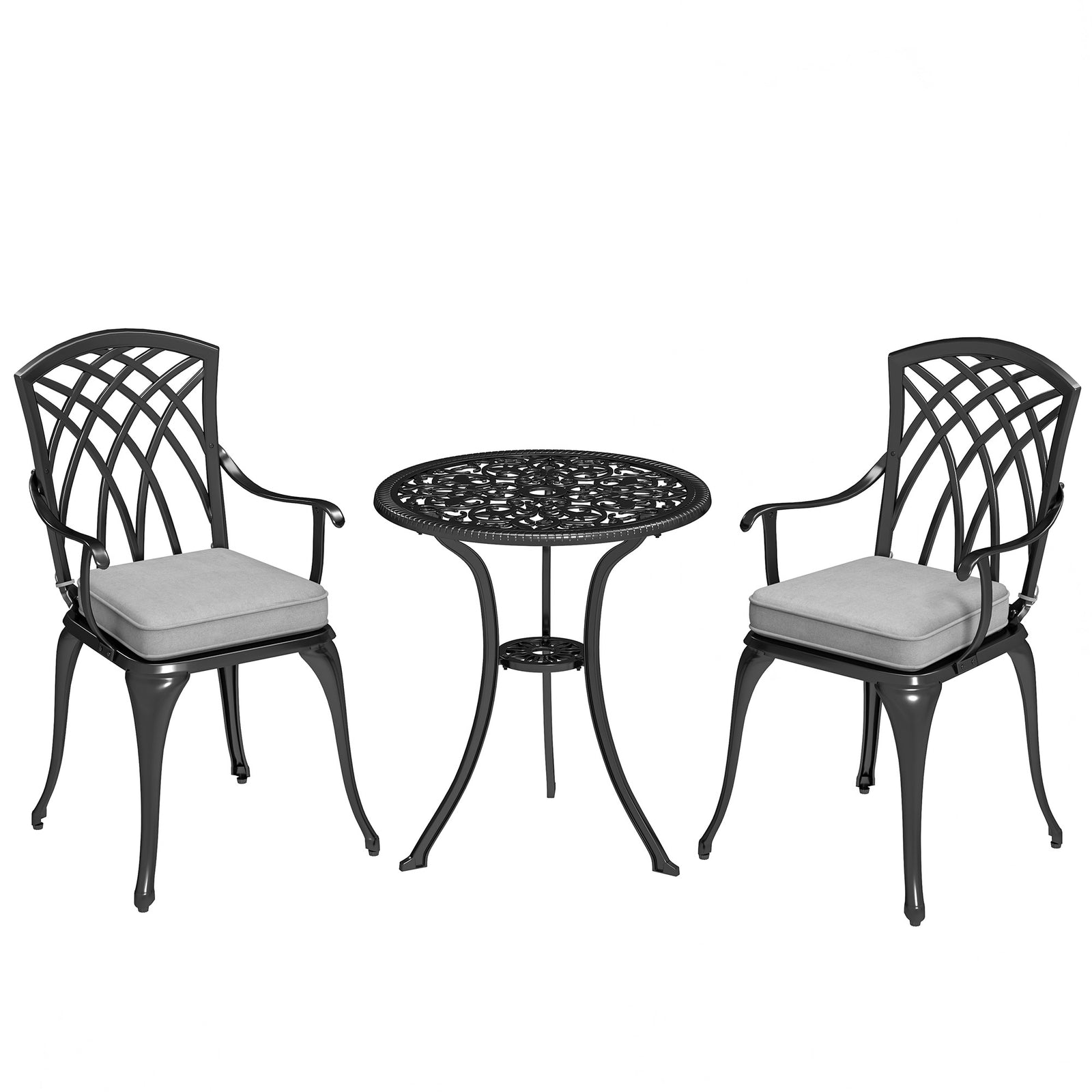 3 Pcs Aluminium Garden Coffee Table Setw/ Parasol Hole