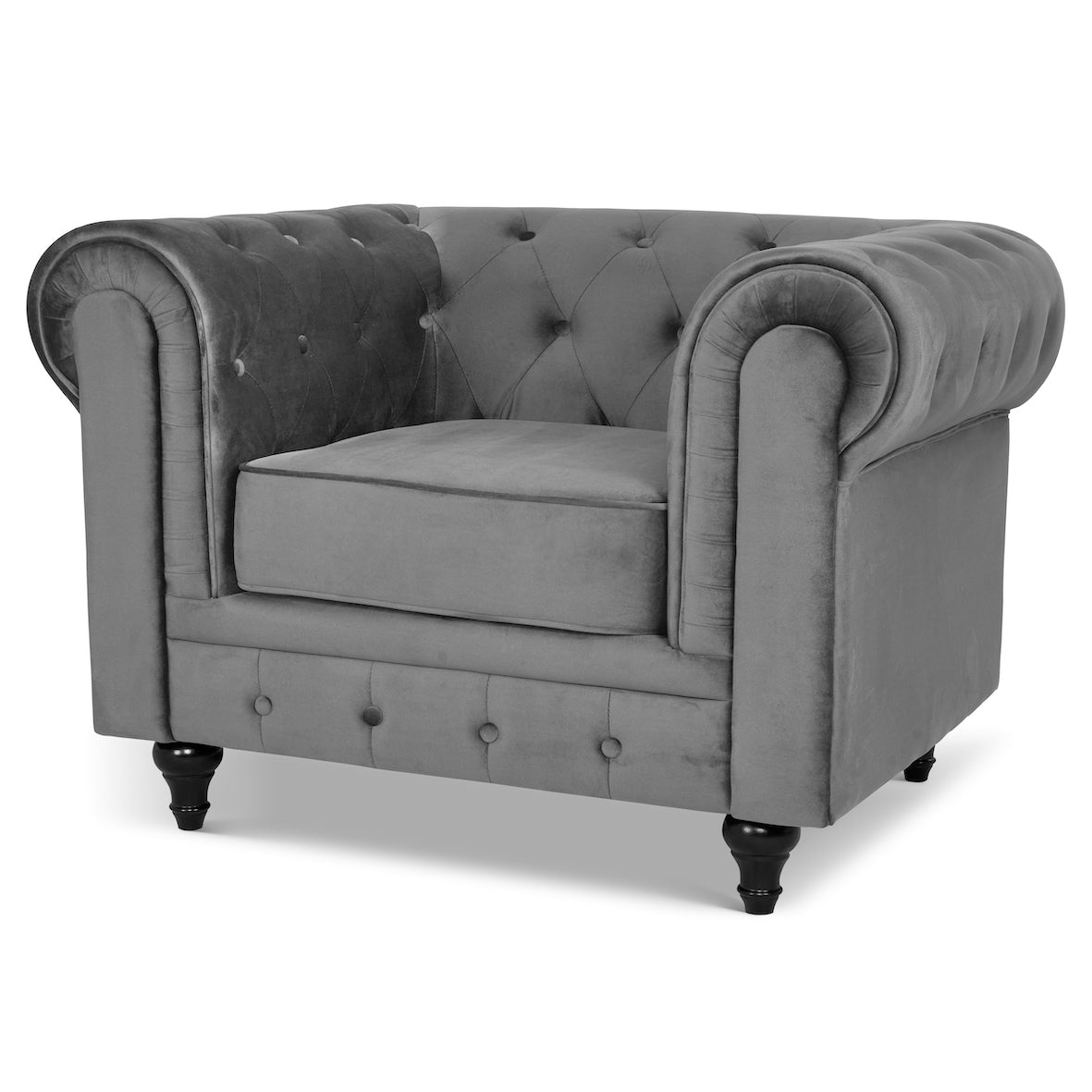Button Tufted Velvet Living Room Armchair | Grey