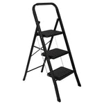 3 Step Ladder Black, Heavy-duty Steel Folding Home Diy Step Stool With Wide Non-slip Steps & Anti Slip Feet 150kg Capacity | 3 Step | Black
