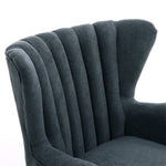 Navy Grey Upholstered Wingback Chair With Footstool & Pillow