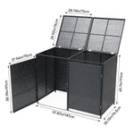 Pe Rattan Double Trash Can Storage Shed With Lid & Front Door, Outdoor Garbage Bin Enclosure, Metal Frame, Weather-resistant Wicker Design | Black