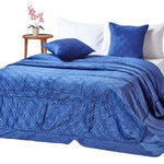 Paragon Diamond Pattern Geometric Velvet Bedspread | 250cm x 260cm | Navy Blue