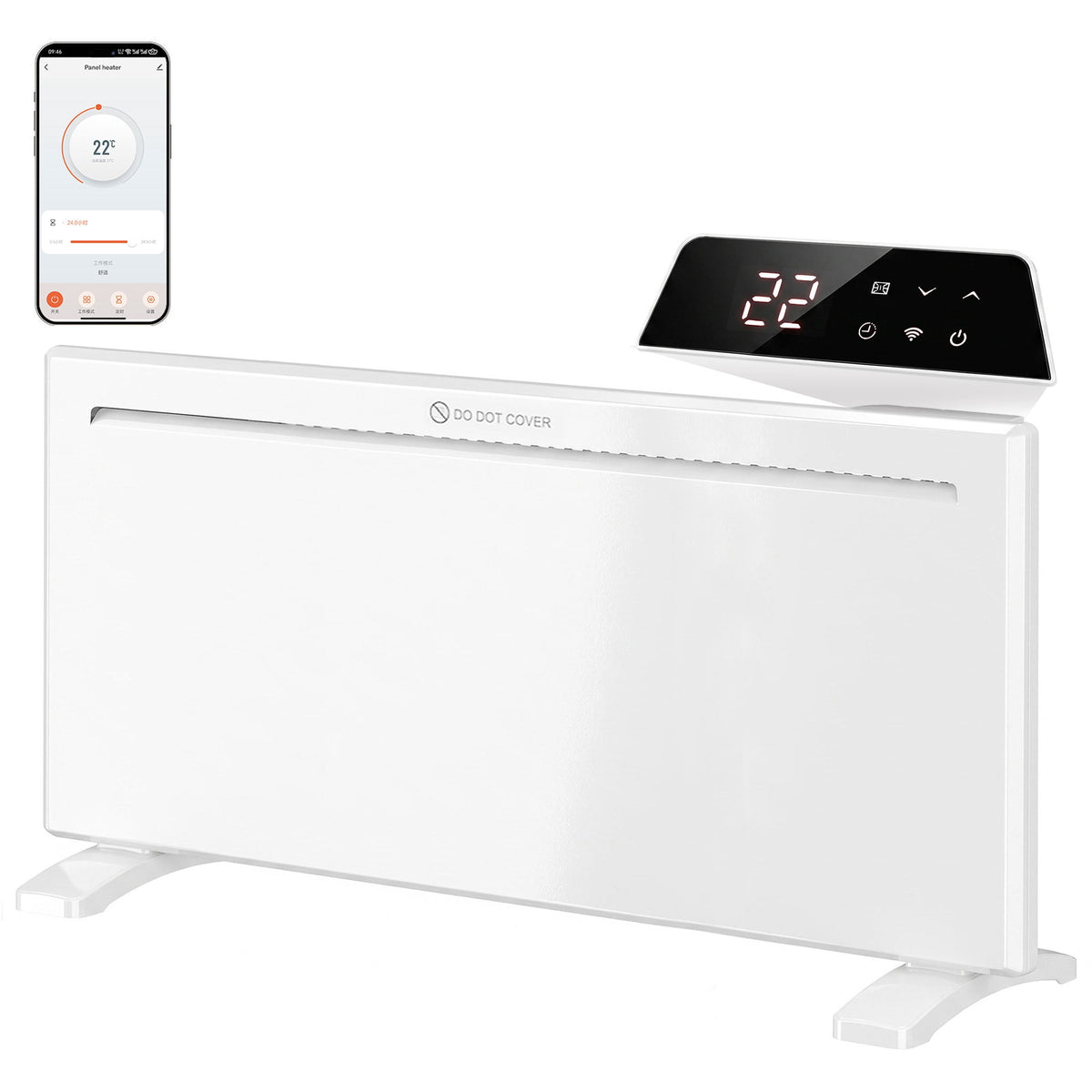 Smart Electric Panel Heater, Freestanding Wall Mounted | 2000w | White