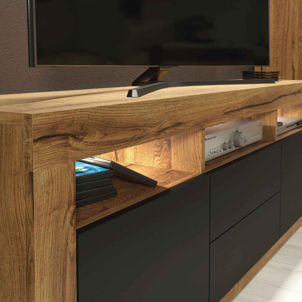 Shine Tv Unit 160cm With Led Lights | Oak